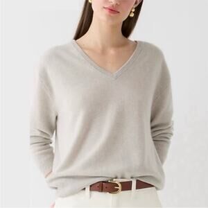 J Crew 100% Cashmere Relaxed V Neck Sweater BA394 Knit Fall 2023